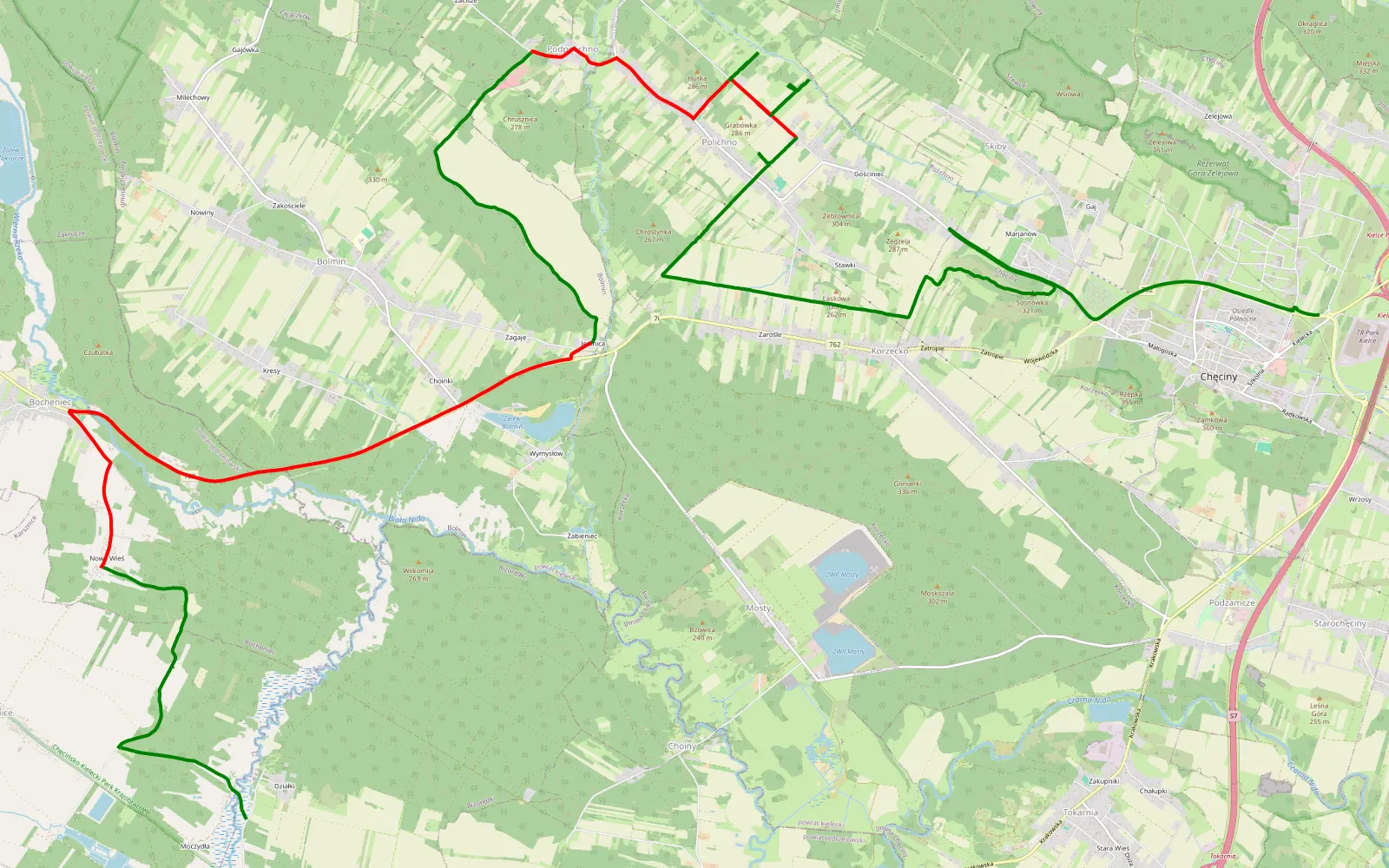Map of Chęciny - Bizorenda - 24.3 km offroad trail, Kielce County