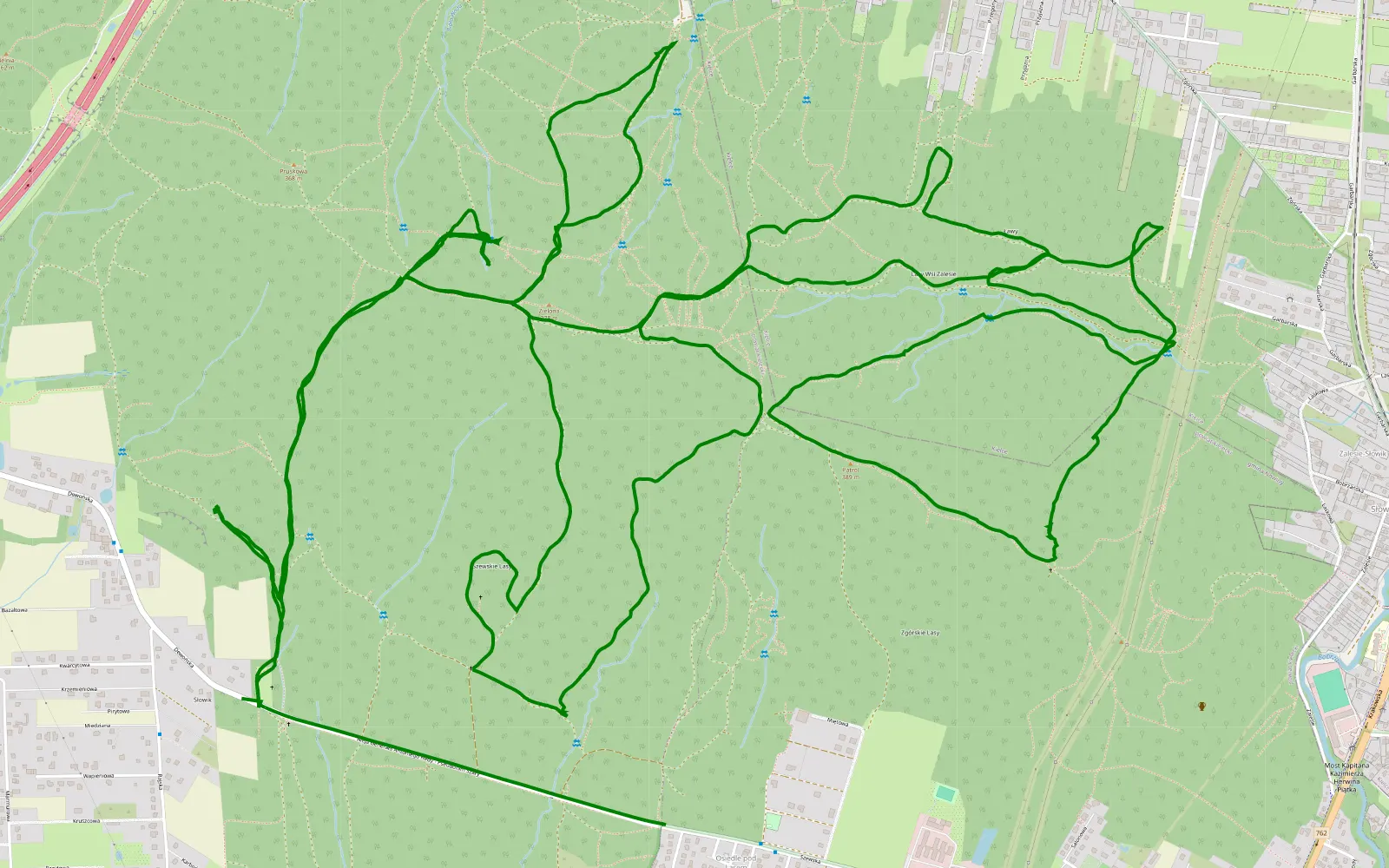 Mapa trasy Szewce - Zgórsko - 16.9 km trasy offroad, Powiat Kielecki