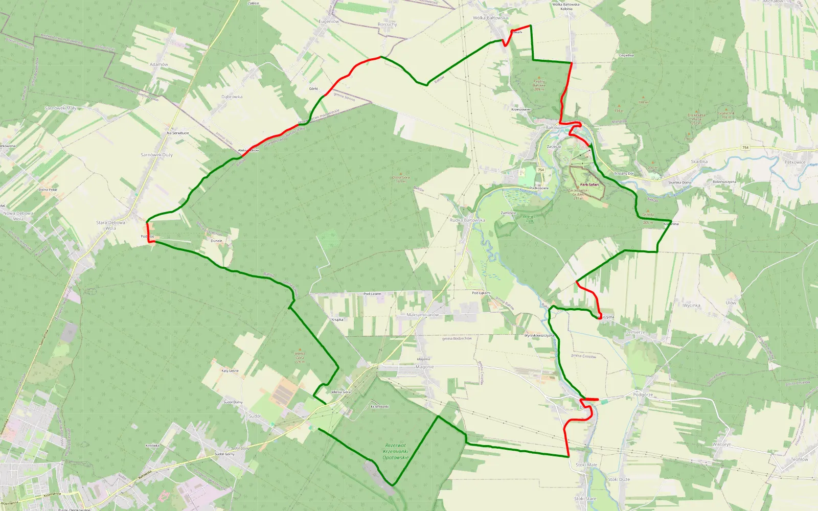 Map of Przez Krainę Krzemienia - start Sudół - 33.7 km offroad trail, Ostrowiec County