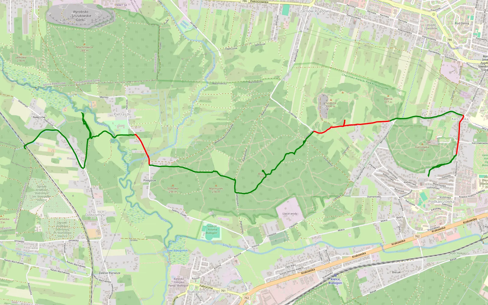 Map of Jhh - 7.4 km offroad trail, Kielce