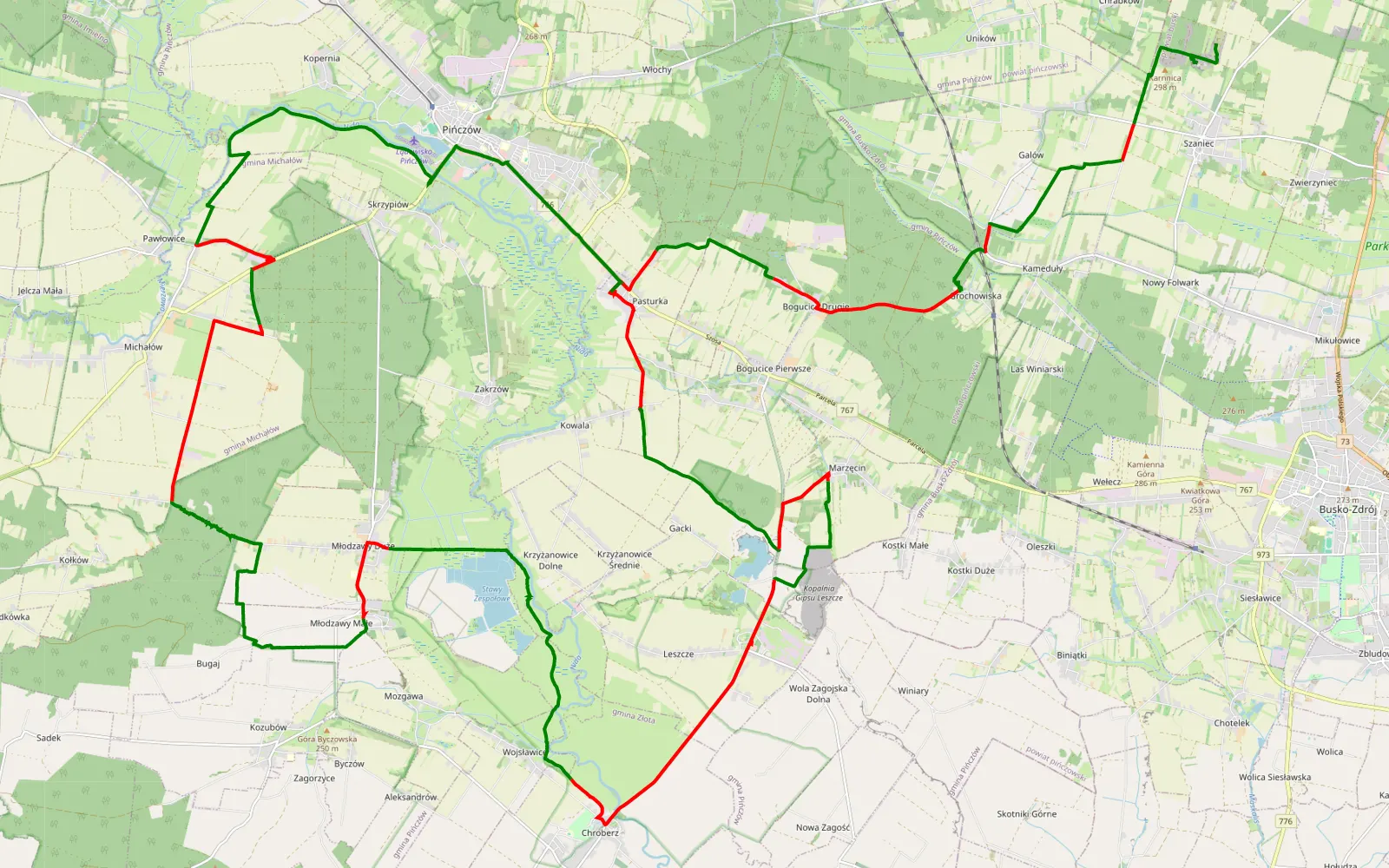 Mapa trasy Opłatkowa trasa - 56.4 km trasy offroad, Powiat Pińczowski