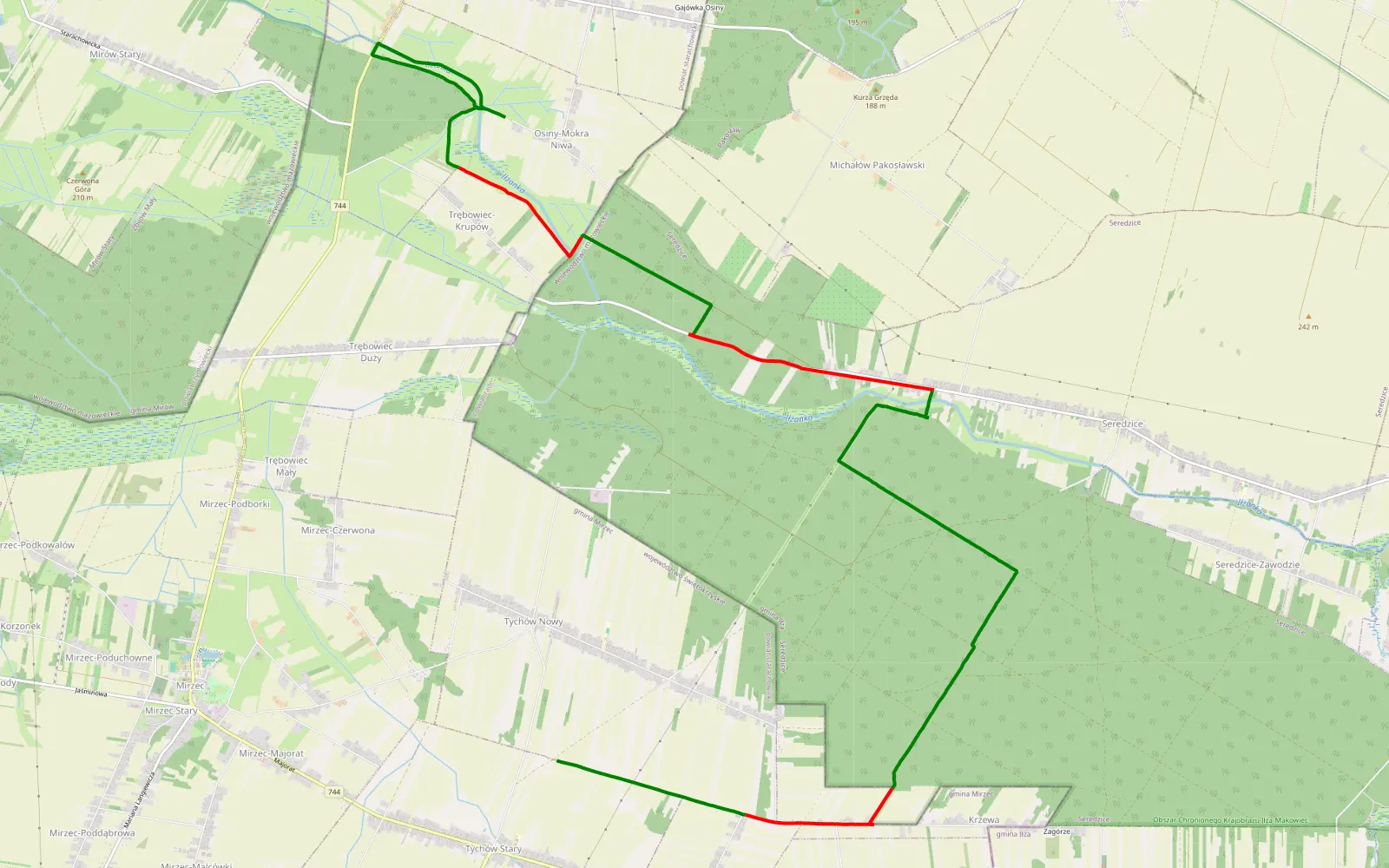 Map of Tychów Stary - Mokre Niwy - 15.5 km offroad trail, Radom County