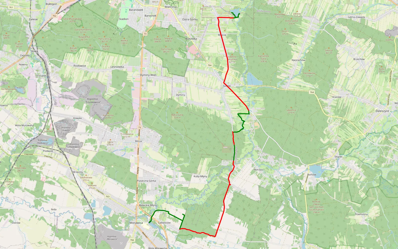 Map of Mojcza-Morawica - 20.6 km offroad trail, Kielce County