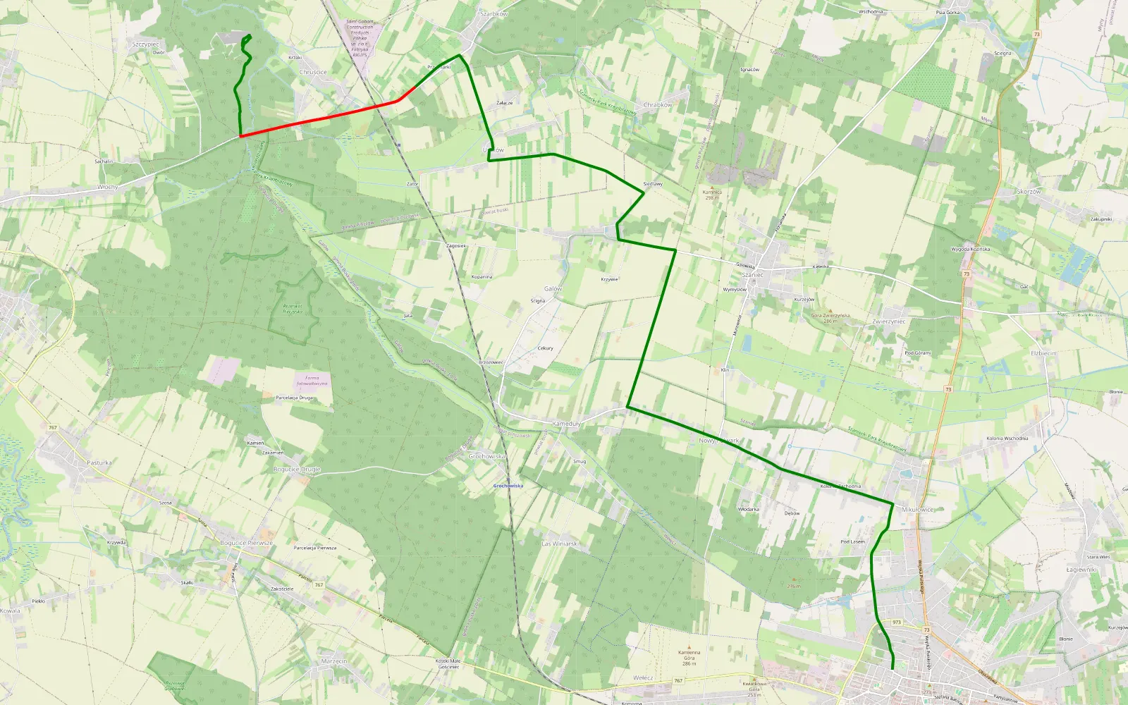 Map of Busko-Zdrój - Chruścice - 5.5 km offroad trail, Pińczów County