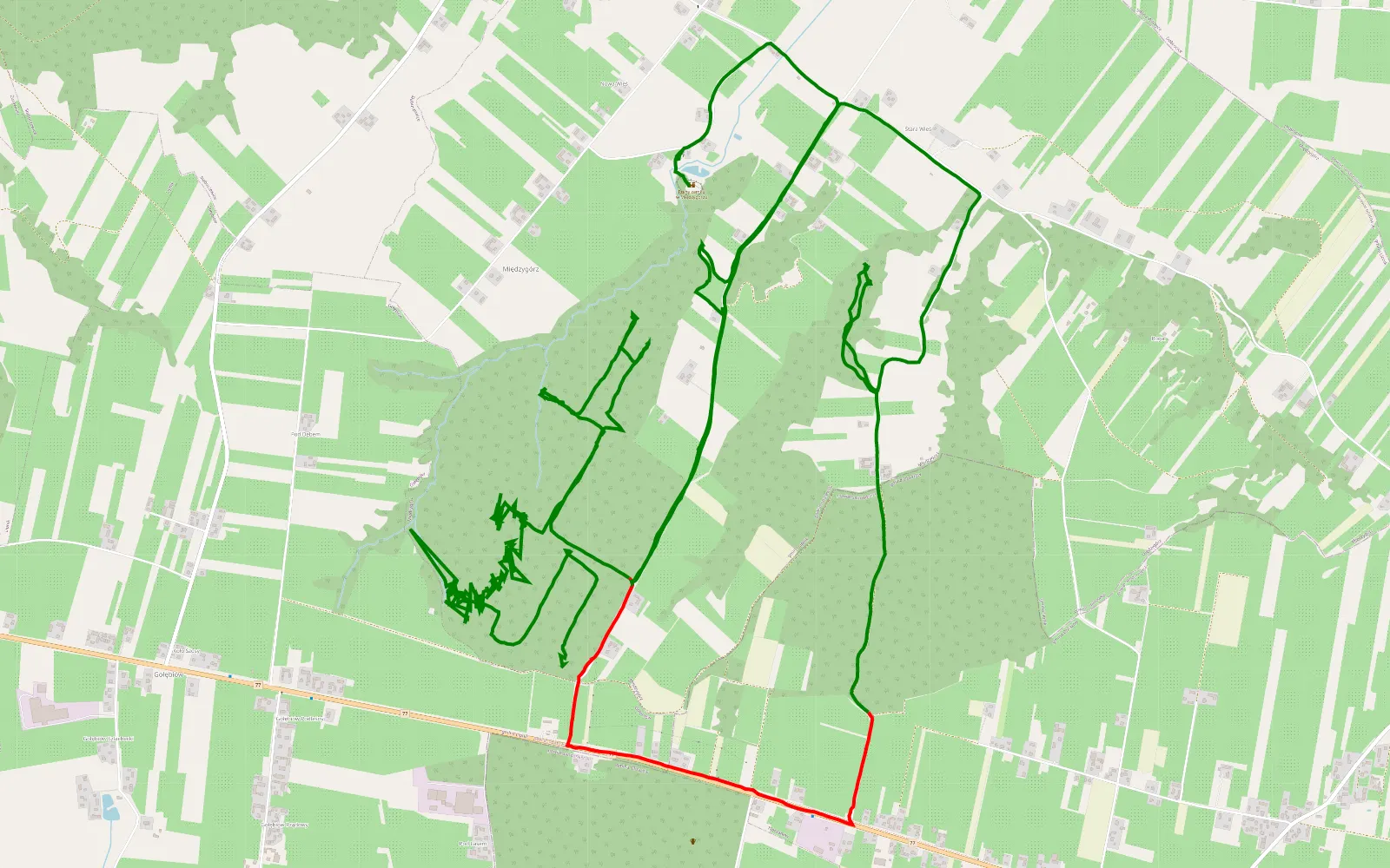Map of Gołębiów - Międzygórz - 11.6 km offroad trail, Opatów County