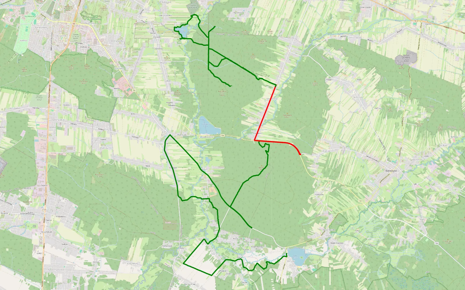 Map of Borkow-Niestachów-zalew Mójcza -Niestachów - 26.4 km offroad trail, Kielce County
