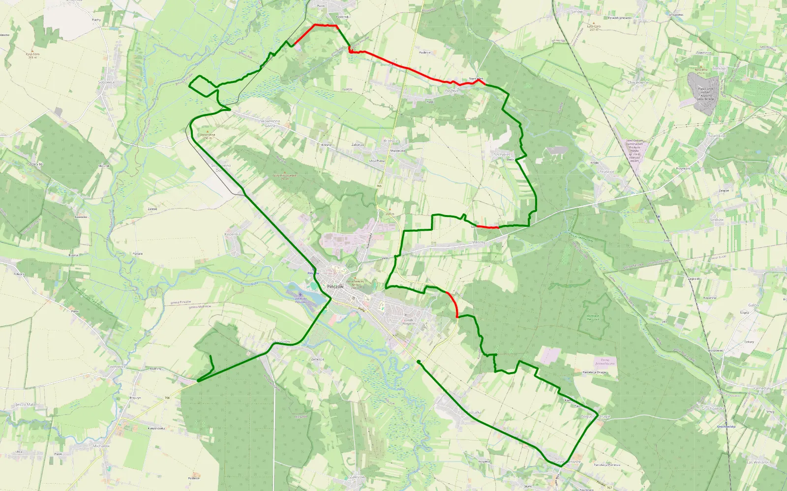 Map of Pasturka - Skrzypiow - 23.7 km offroad trail, Pińczów County