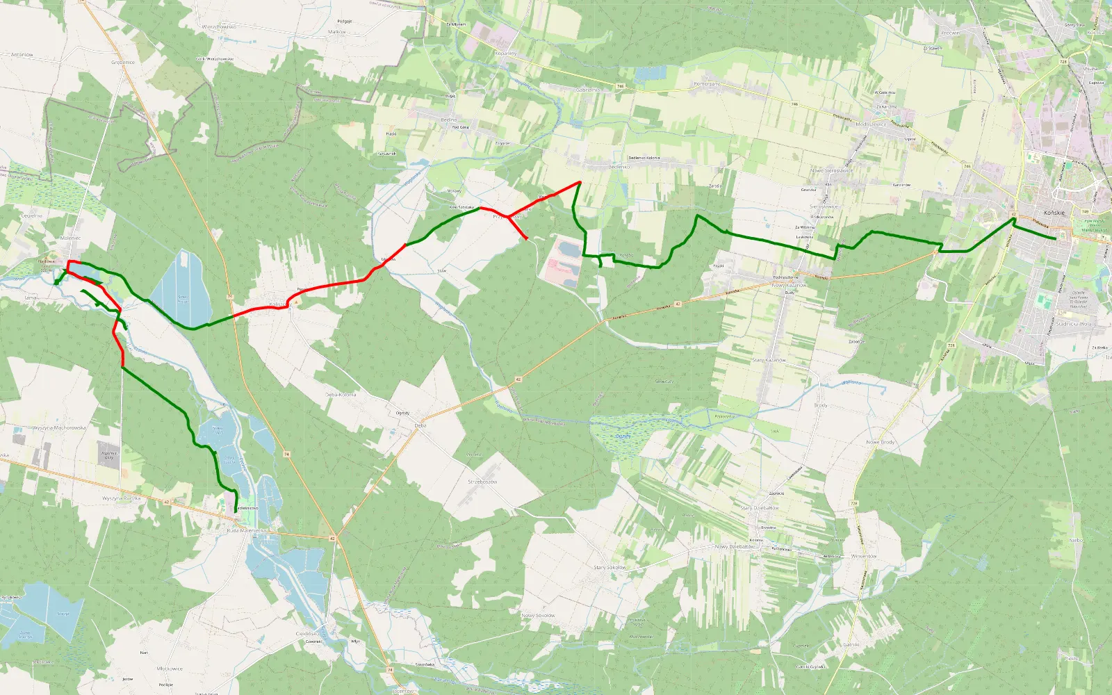 Map of Ruda Maleniecka - Końskie rajdzie 1 - 27.6 km offroad trail, Końskie County