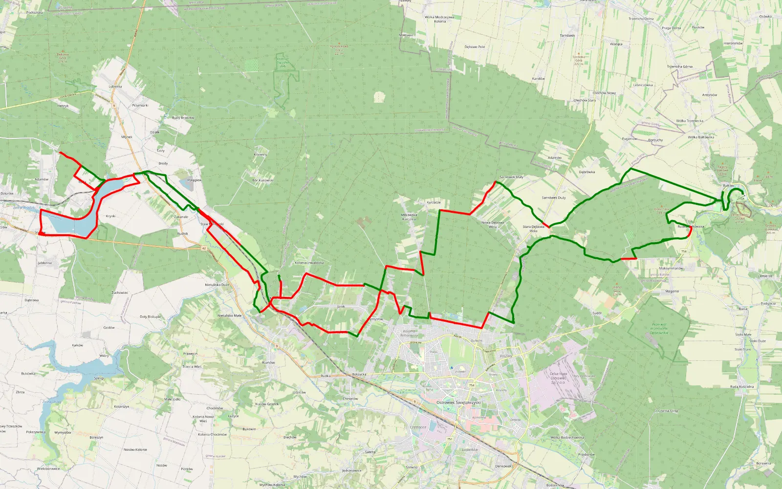 Map of Bałtów wokół zbiornika Brody xxx 13 - 88.2 km offroad trail, Ostrowiec County