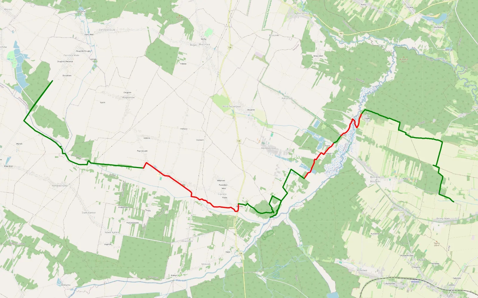 Mapa trasy Wyspy bizorenckie - 23.5 km trasy offroad, Powiat Jędrzejowski