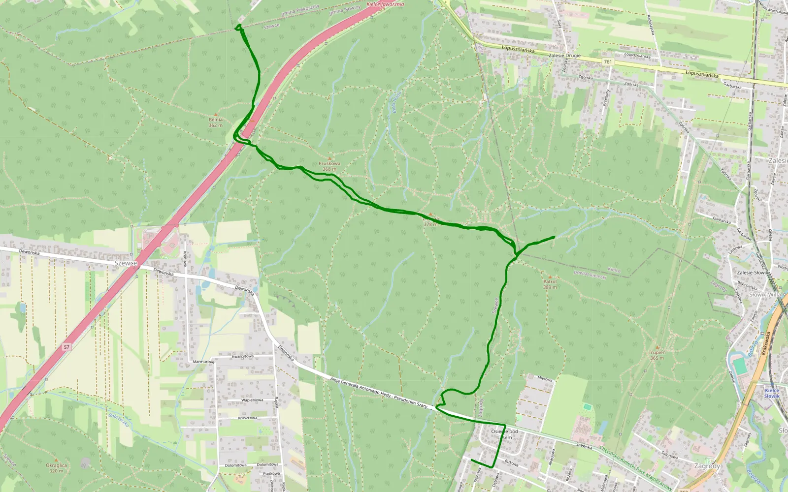 Mapa trasy Słowik - Zgórsko - 7.8 km trasy offroad, Powiat Kielecki