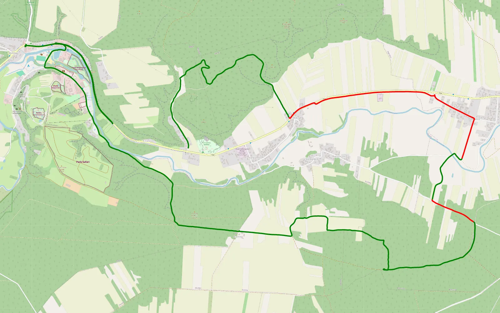 Mapa trasy Bałtów - Ponik - 10.5 km trasy offroad, Powiat Ostrowiecki
