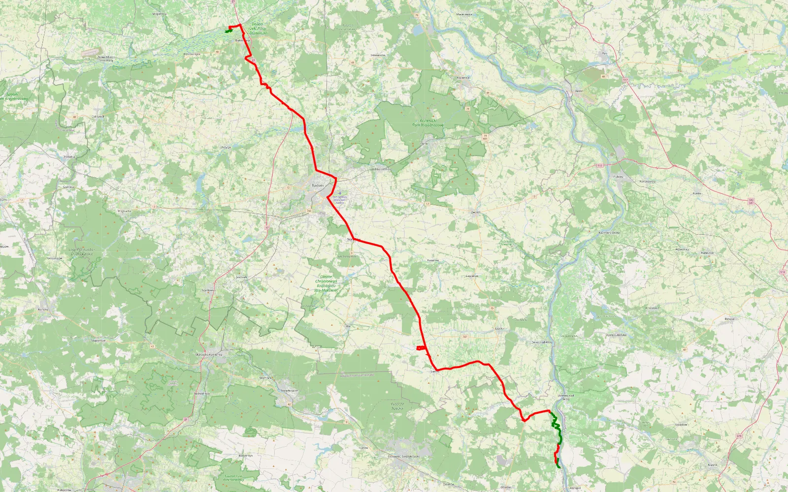 Mapa trasy Nowe - Góry - 144.2 km trasy offroad, Powiat Lipski