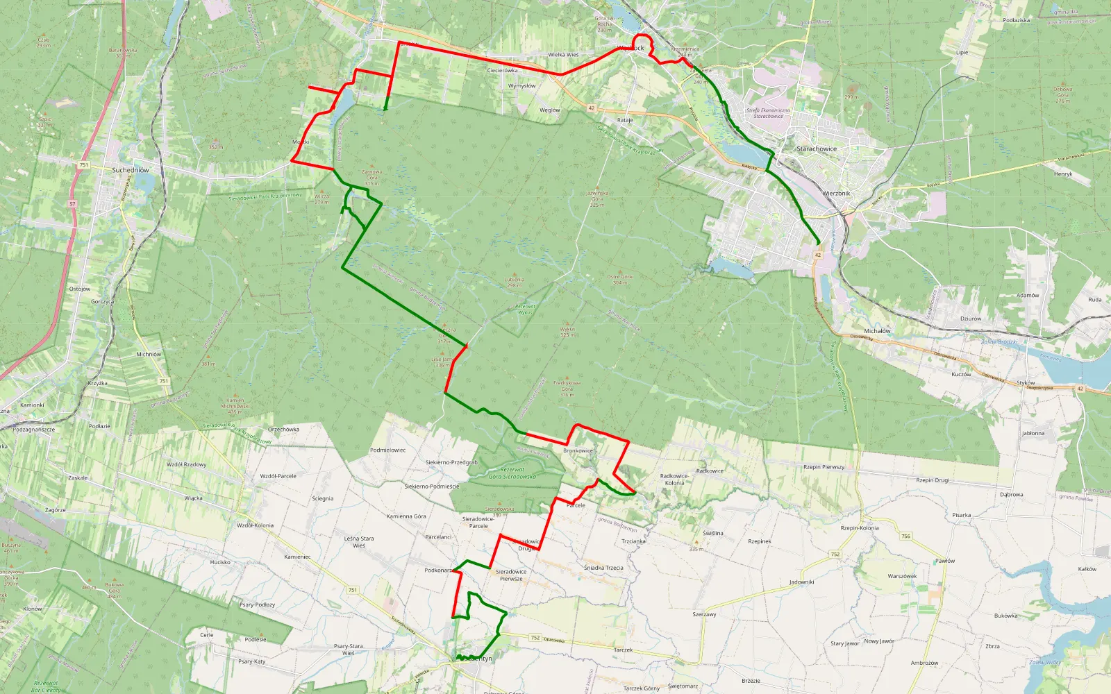 Map of Bodzentyn - Wanacja - 48.1 km offroad trail, Starachowice County