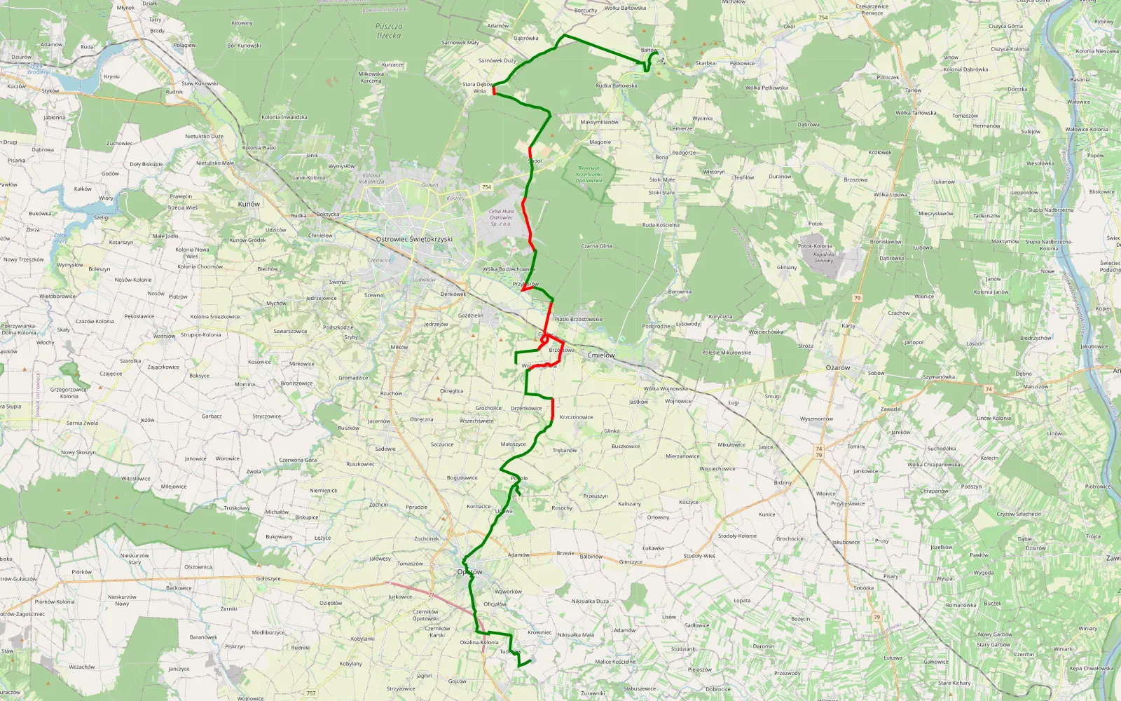 Map of Wyjazd - 31.4 km offroad trail, Ostrowiec County