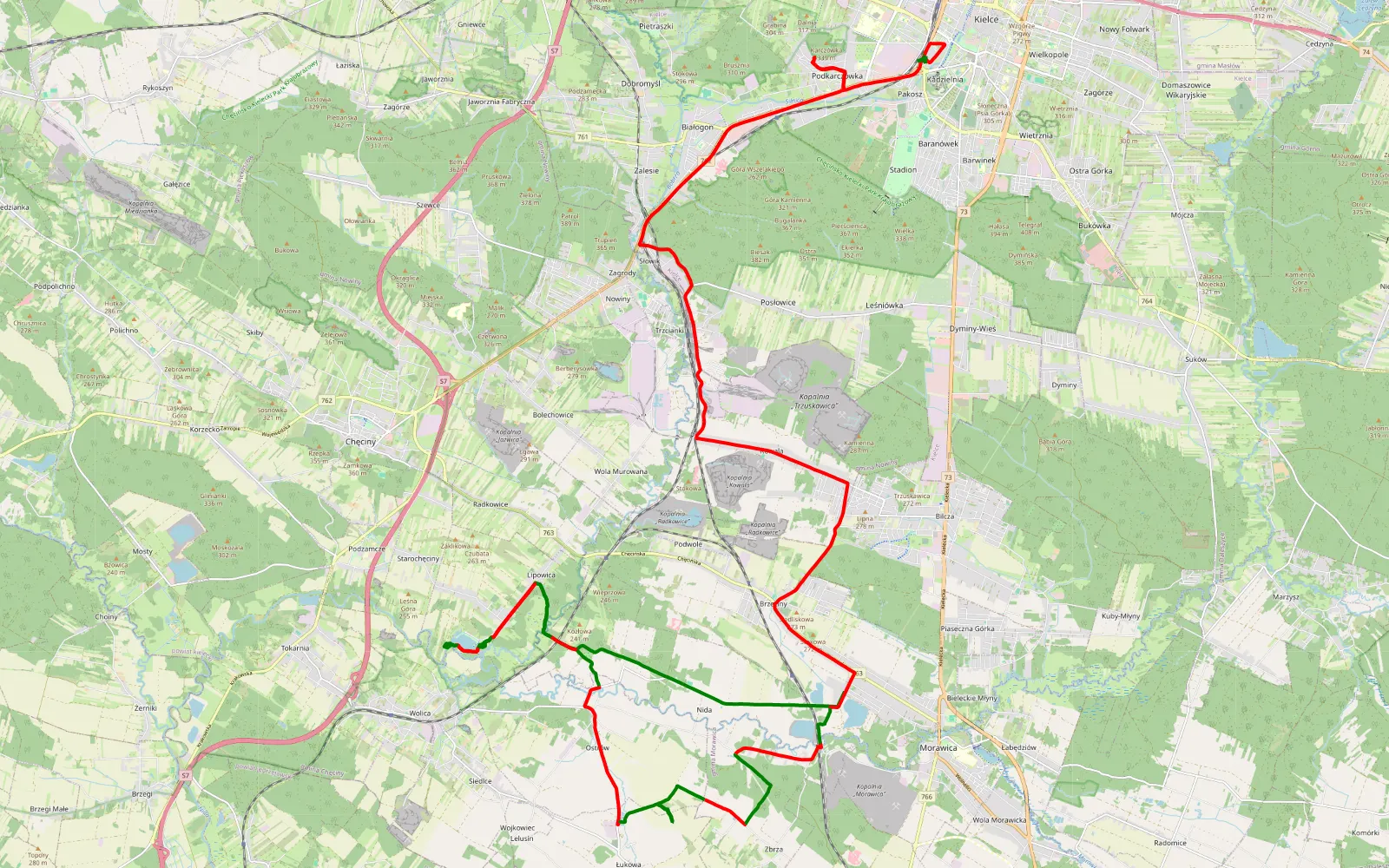 Map of Morawica - Jagiellońskie - 45.5 km offroad trail, Kielce County