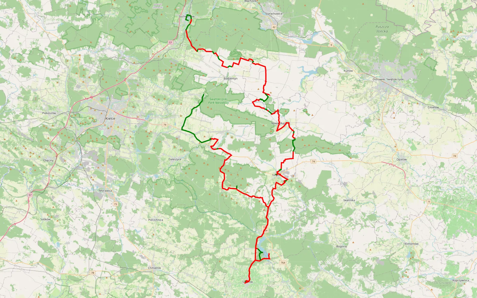 Map of Wierzbka - Święta Katarzyna - 153.8 km offroad trail, Kielce County