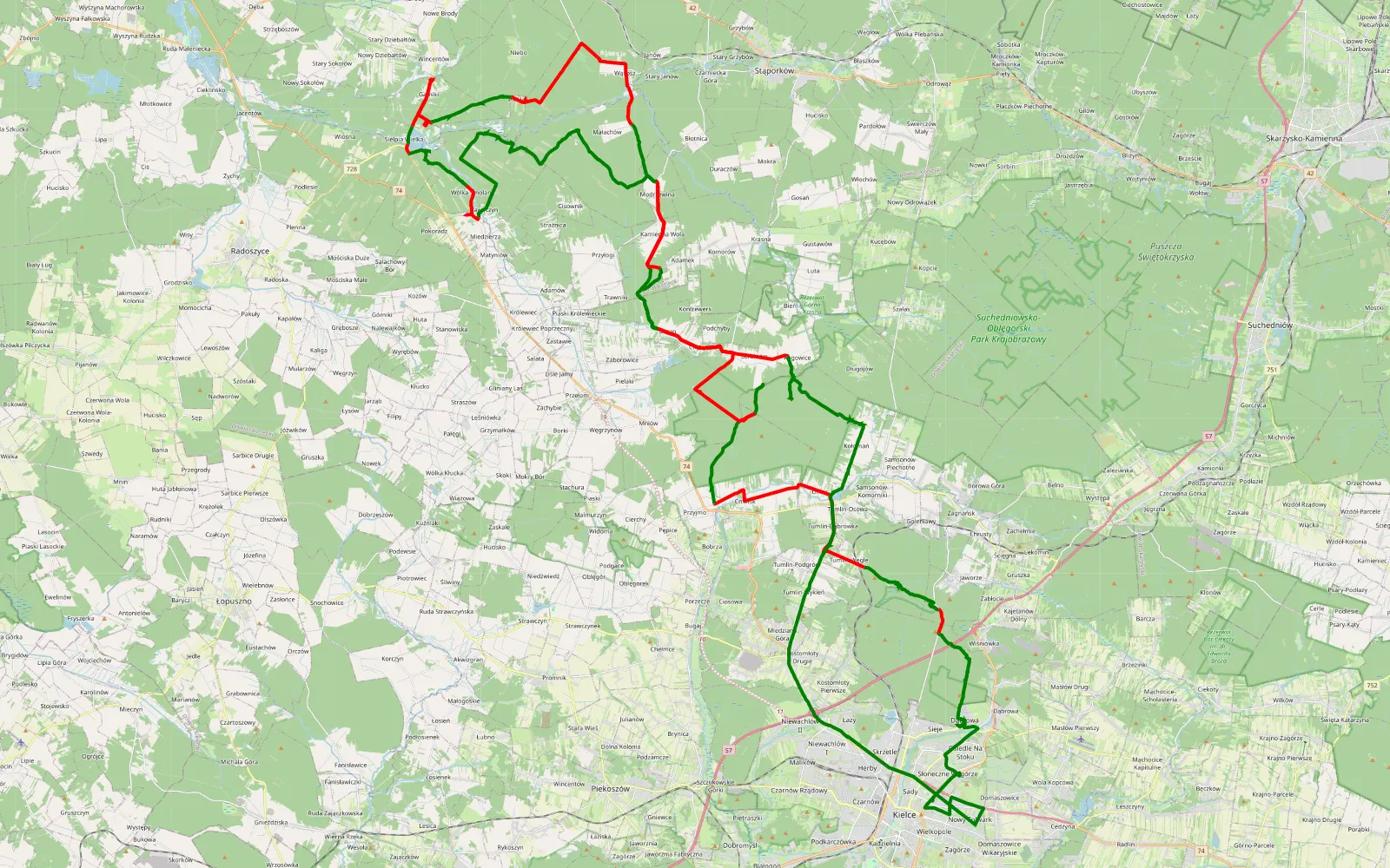 Map of Sieje - Dąbrowa - 101.4 km offroad trail, Końskie County