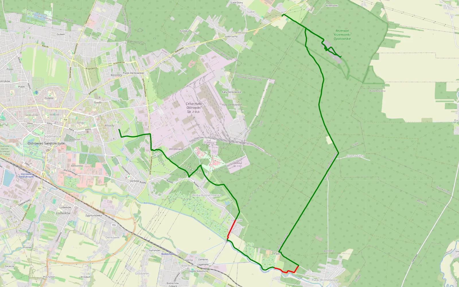 Map of Samsonowcza - Przyborów - Krasków - Sudoł - 17.7 km offroad trail, Ostrowiec County