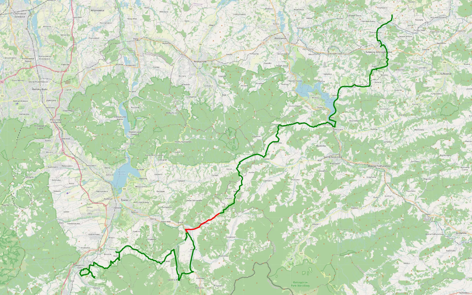Map of Przytkowice - Cięcina - 11.4 km offroad trail, Żywiec County