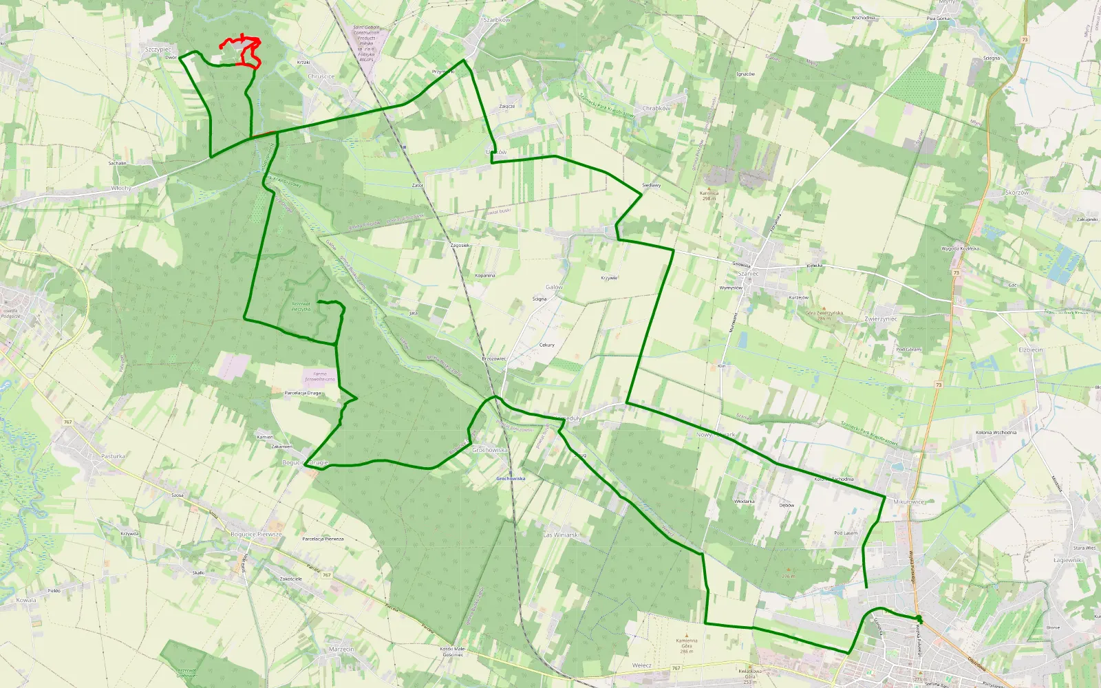 Map of Busko-Zdrój - 14.8 km offroad trail, Pińczów County