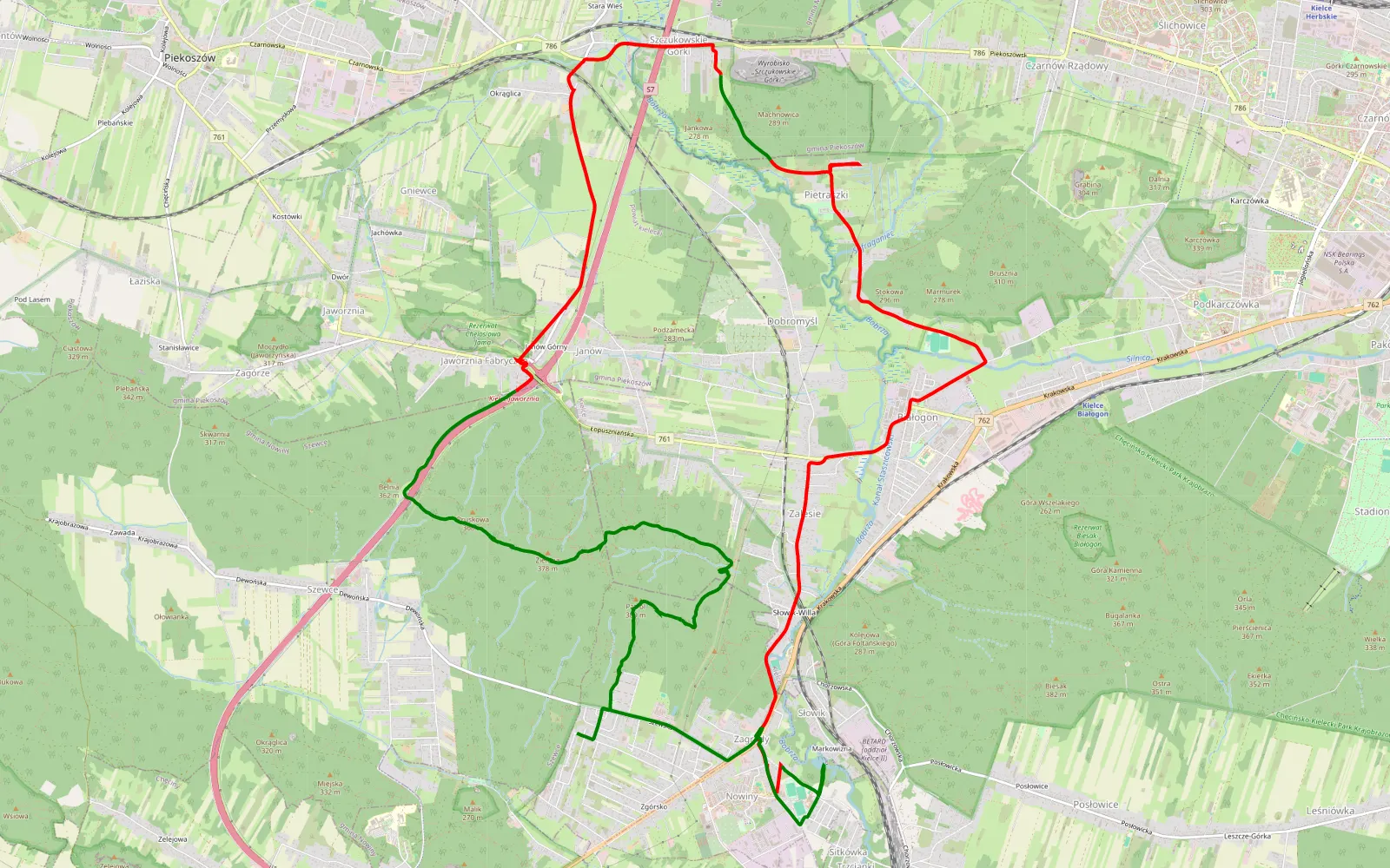 Map of Zgórsko - 22.7 km offroad trail, Kielce County