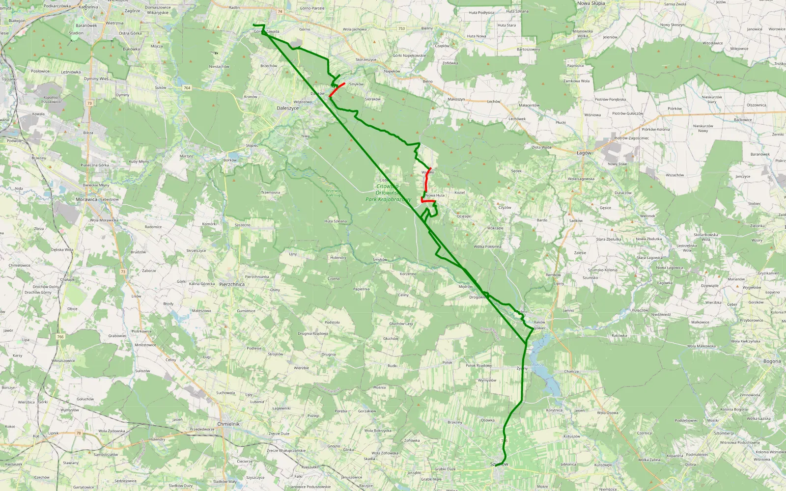 Map of Szydłów - Radlin - 41.1 km offroad trail, Kielce County