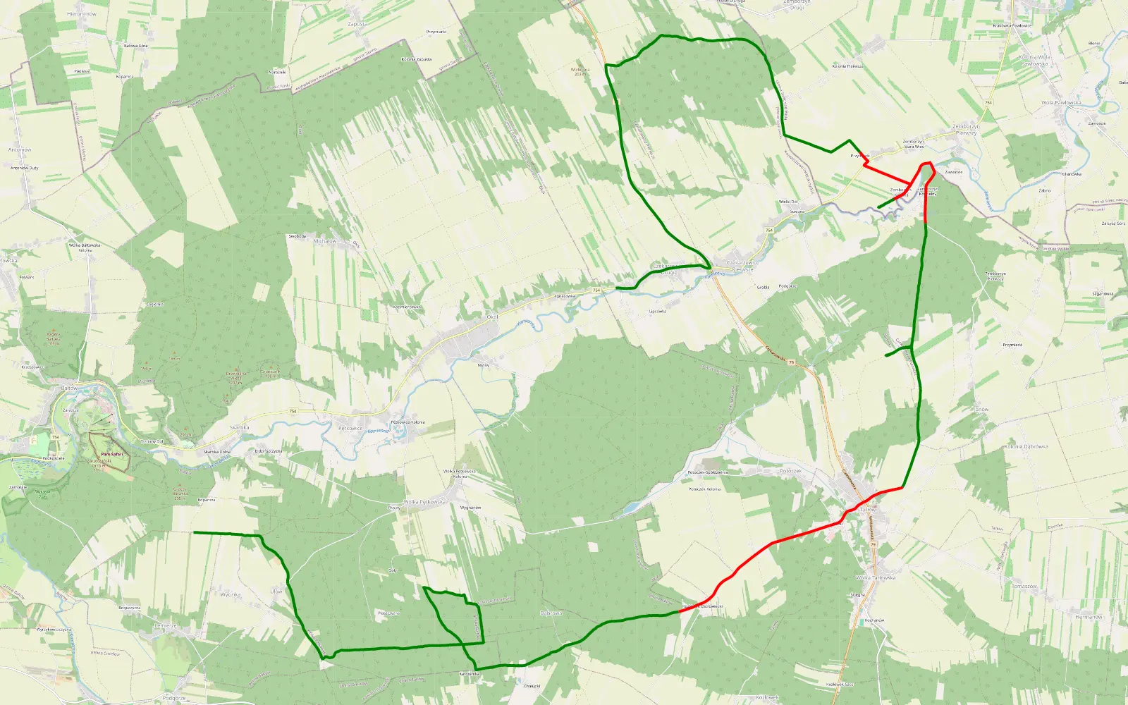 Mapa trasy Bałtów 2 - 27.5 km trasy offroad, Powiat Opatowski