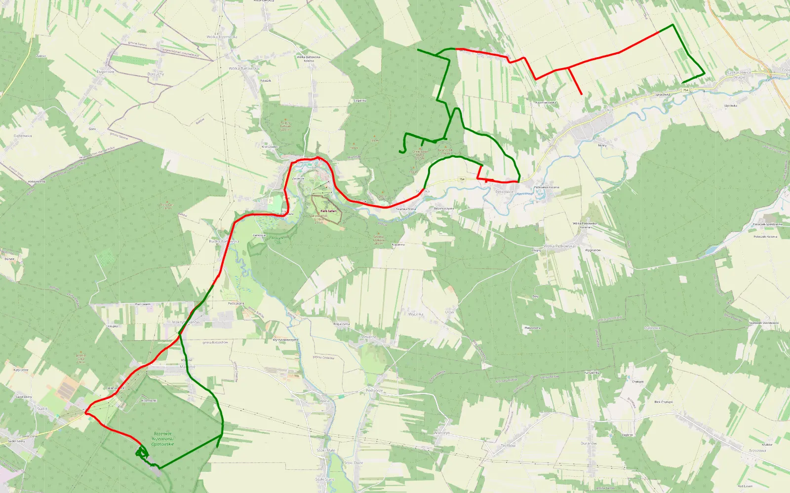 Map of Czekarzewice Drugie - Rudka Bałtowska - 35.7 km offroad trail, Ostrowiec County