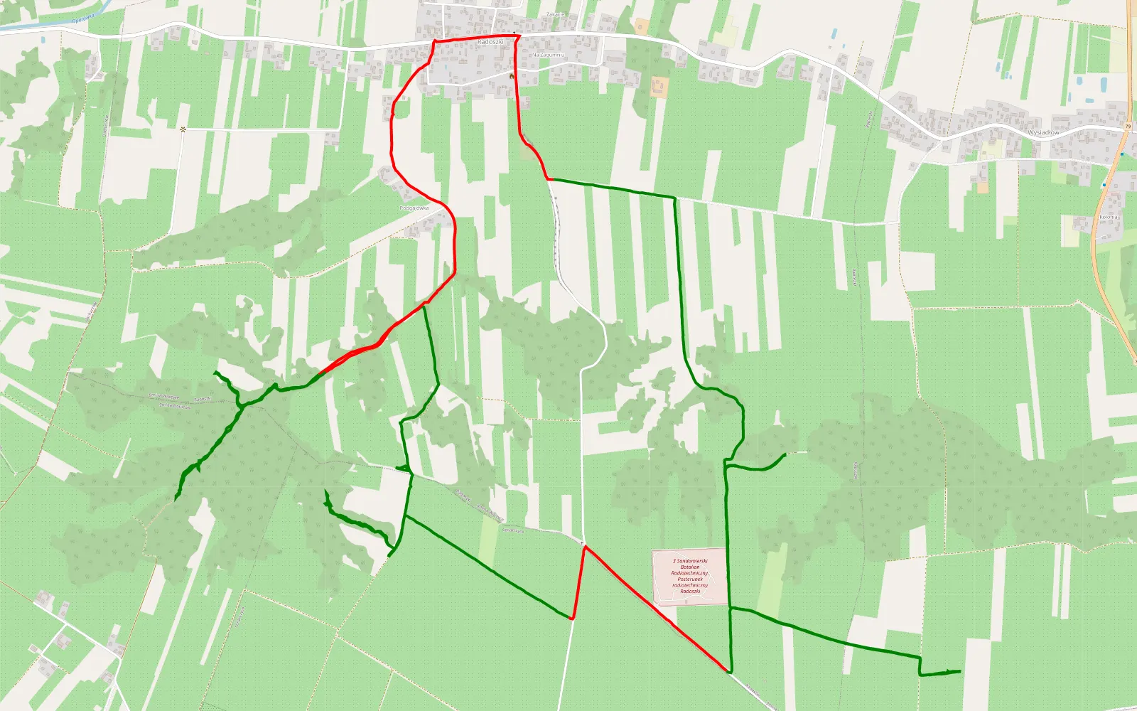 Map of Koło jednostki radarowej wąwozy i podjazdy - 13.7 km offroad trail, Sandomierz County