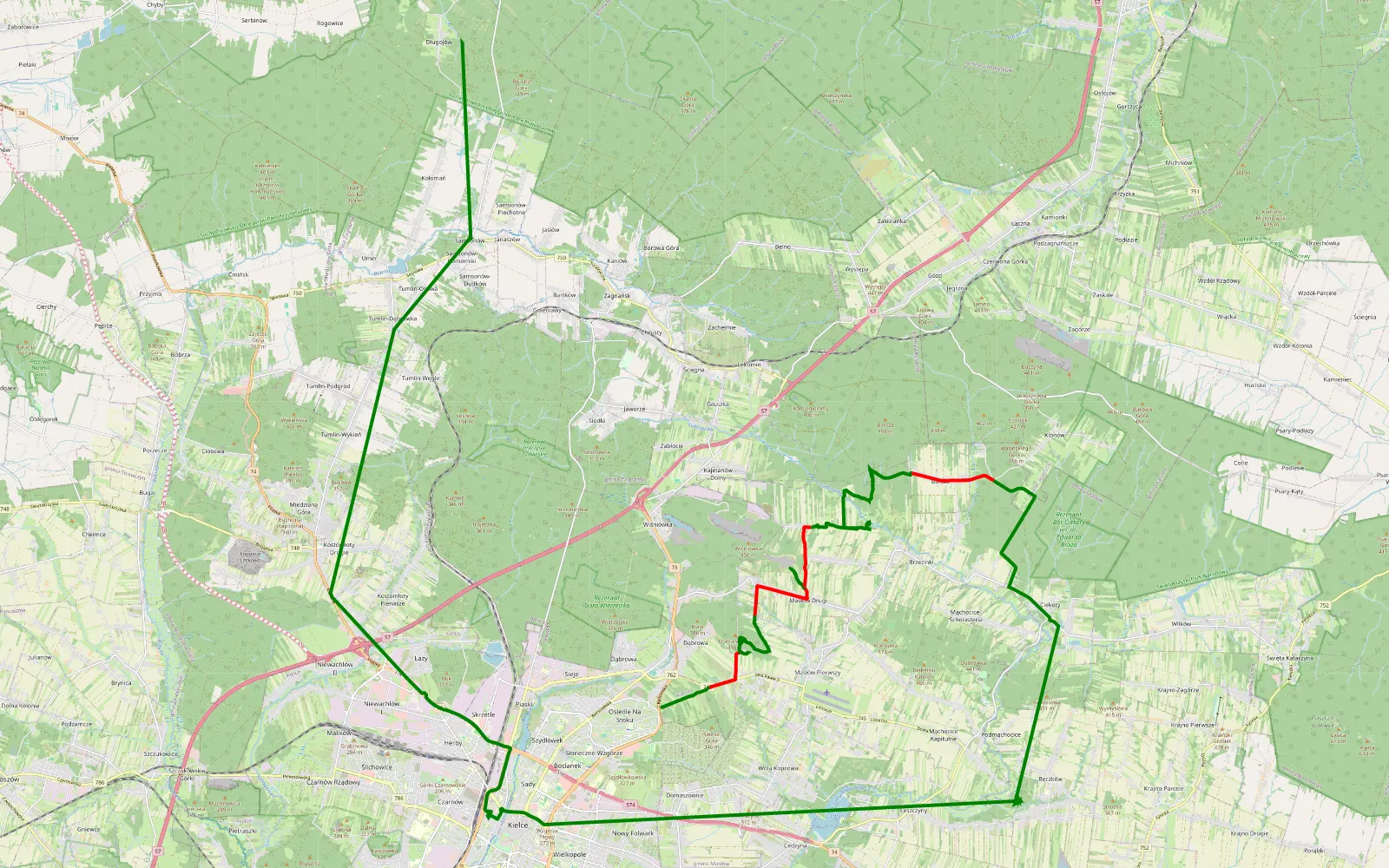 Map of Na Stoku - Długojów - 19 km offroad trail, Kielce County