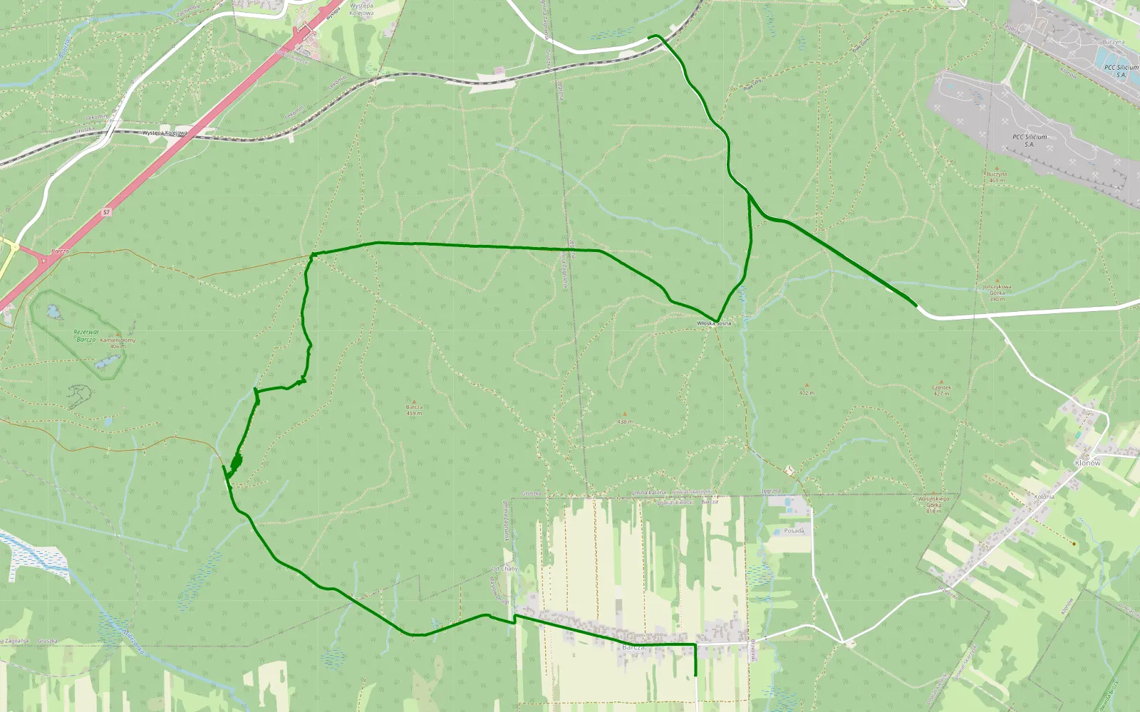 Mapa trasy Barcza - Jęgrzna - 8.5 km trasy offroad, Powiat Kielecki