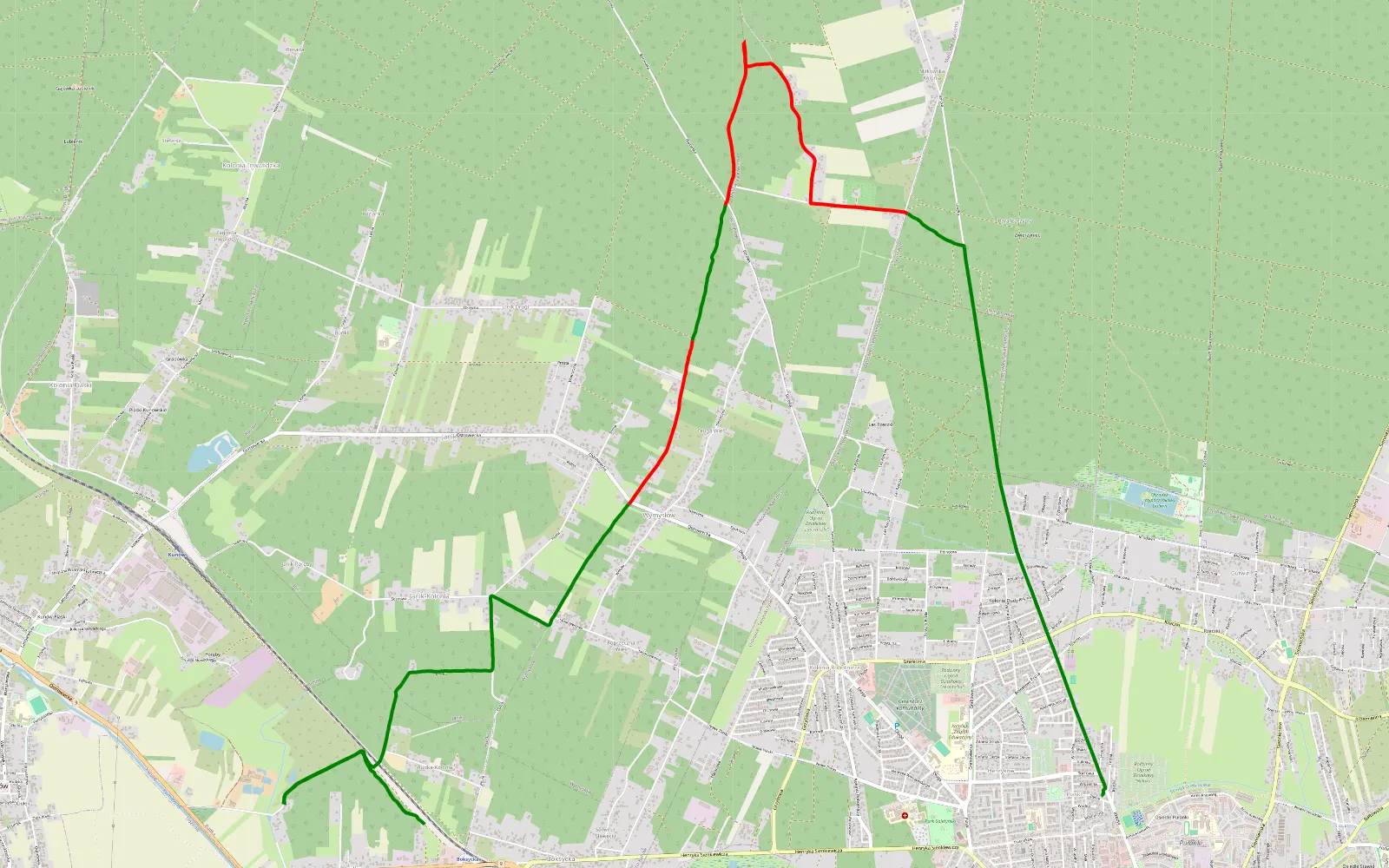 Map of Kolonia Rudka - Gutwin - 10.6 km offroad trail, Ostrowiec County