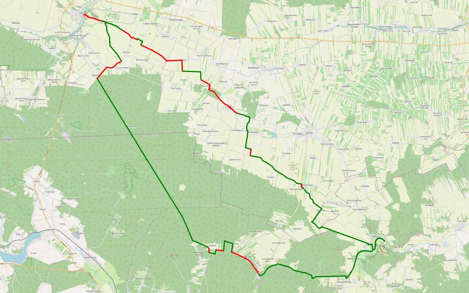 Mapa trasy Ślad 001 - 59.7 km trasy offroad, Powiat Lipski