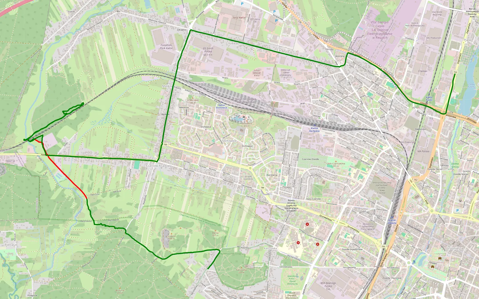 Map of Karczówka - Szydłówek - 4.9 km offroad trail, Kielce