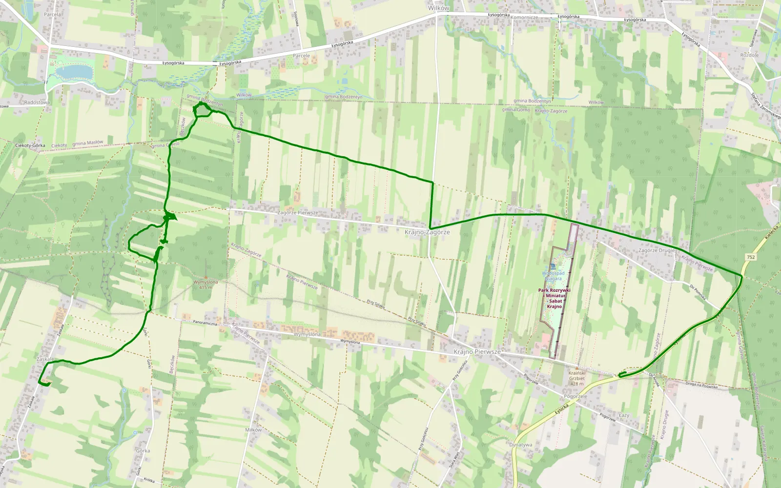 Mapa trasy Bęczków - 7.2 km trasy offroad, Powiat Kielecki
