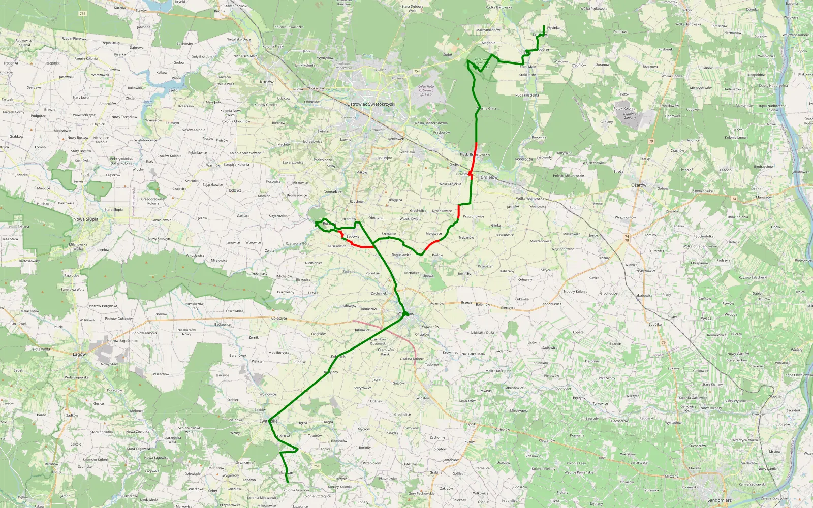 Map of Lemierze - Radwan - 33.9 km offroad trail, Ostrowiec County