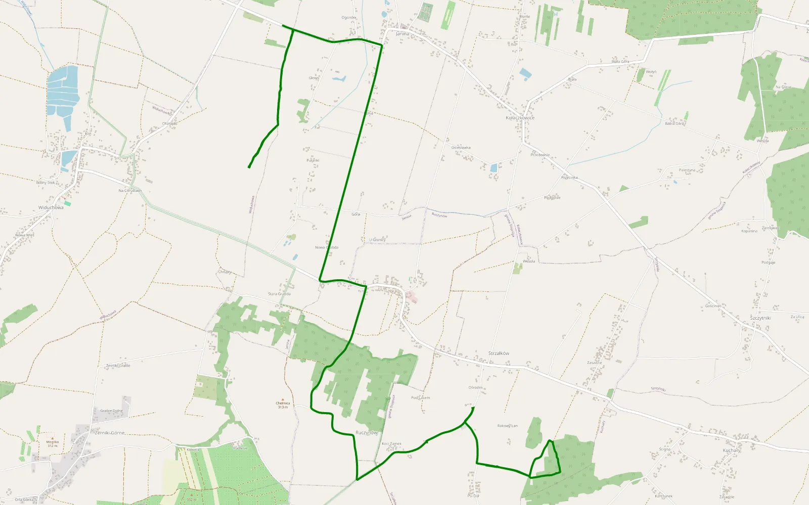 Map of Kolonia Strzałków - Janina - 0.9 km offroad trail, Busko County