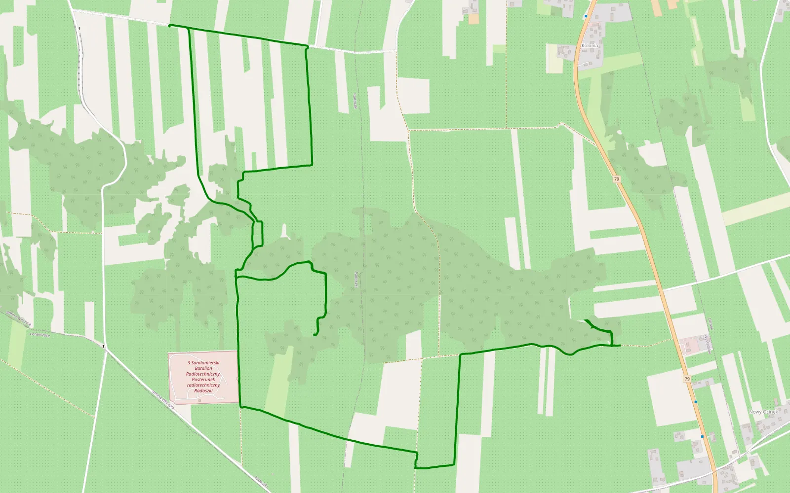 Mapa trasy Wysiadłów - Ocinek - 6.9 km trasy offroad, Powiat Sandomierski