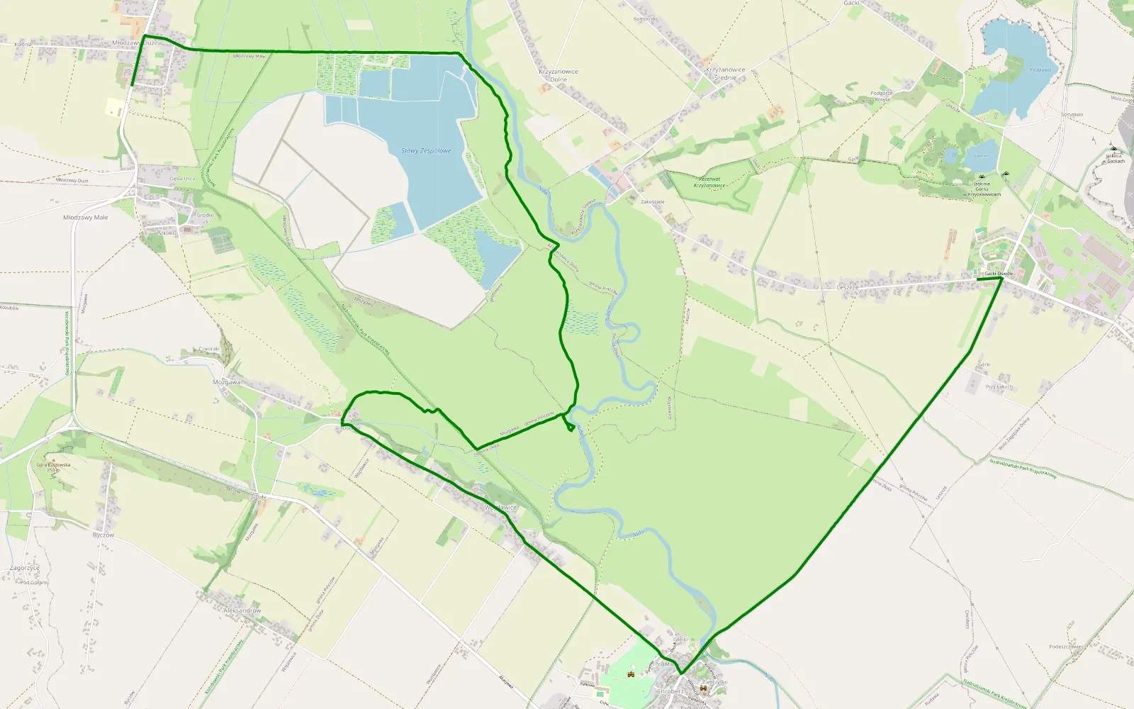 Mapa trasy Młodzawy - Leszcze - 6.8 km trasy offroad, Powiat Pińczowski