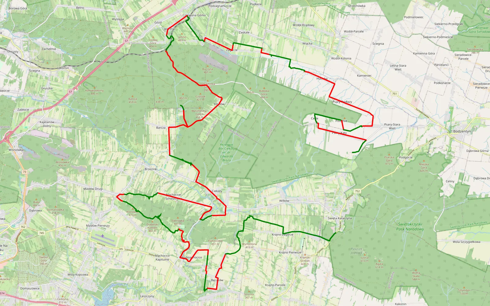 Map of 36 bis - 60.5 km offroad trail, Kielce County