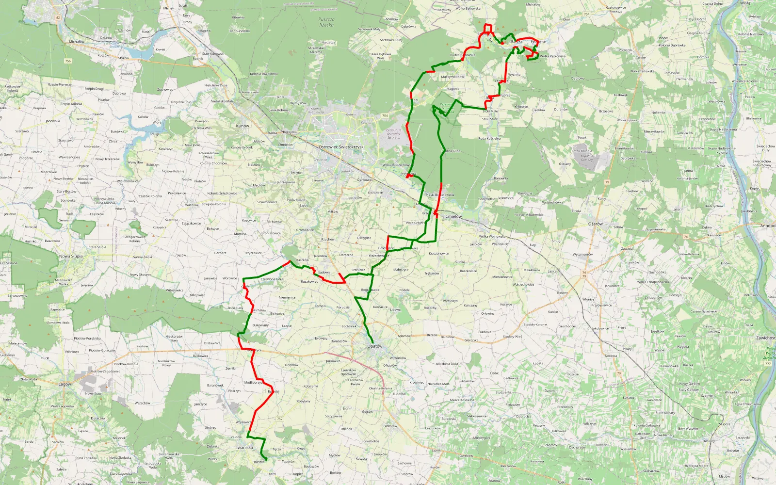Map of Zamek - 95.4 km offroad trail, Ostrowiec County