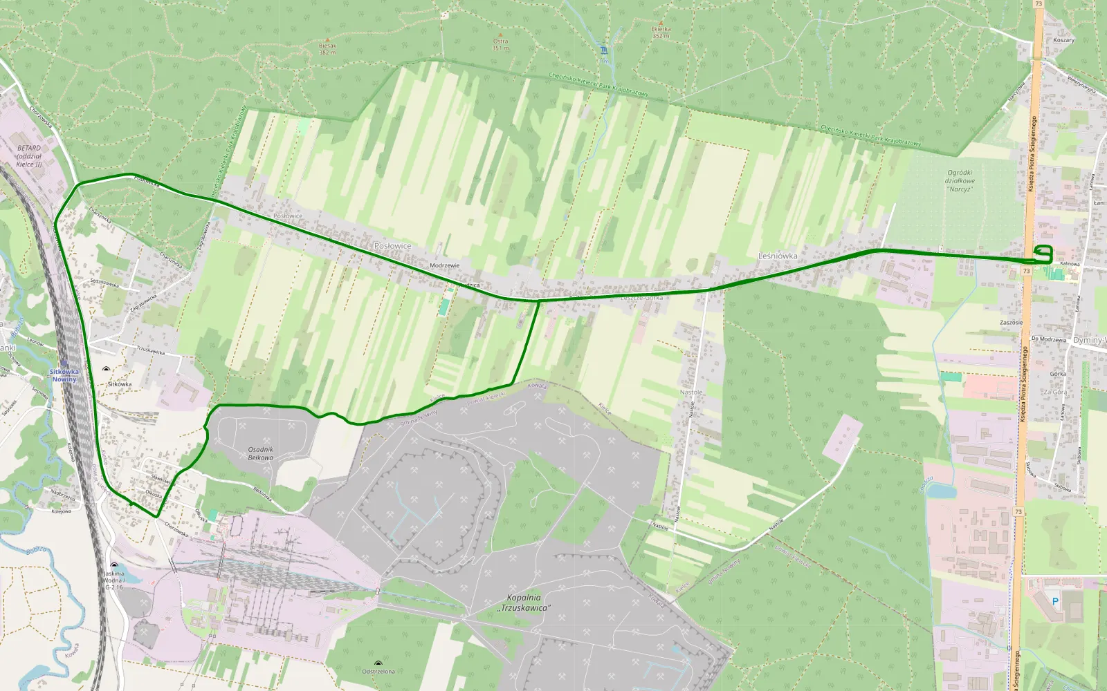 Map of Sitkówka (osiedle) - 2.4 km offroad trail, Kielce