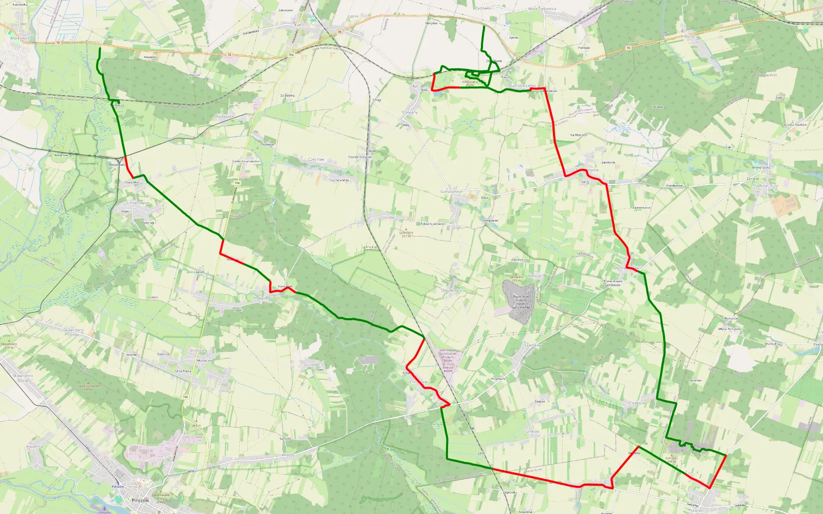 Mapa trasy Kliszów - Żydówek - 38.7 km trasy offroad, Powiat Pińczowski