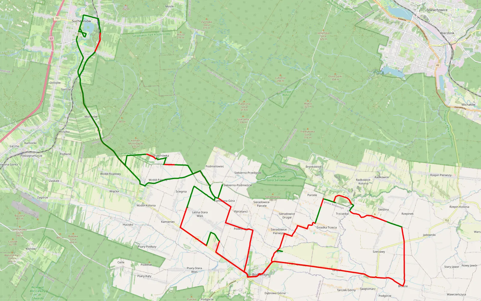 Map of Suchedniów - 52.6 km offroad trail, Kielce County