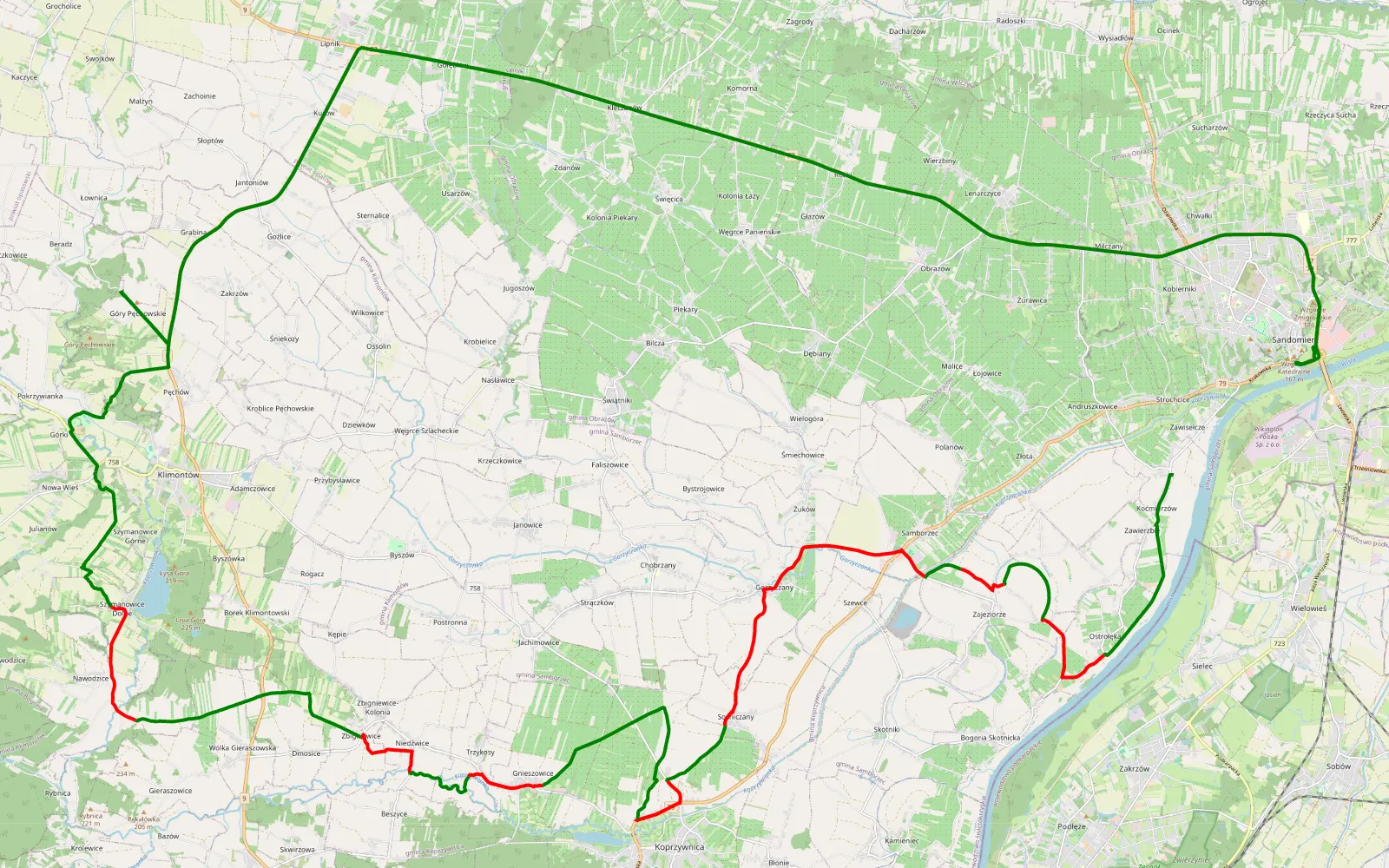 Map of Sandomierz drugi dzień - 38.6 km offroad trail, Sandomierz County