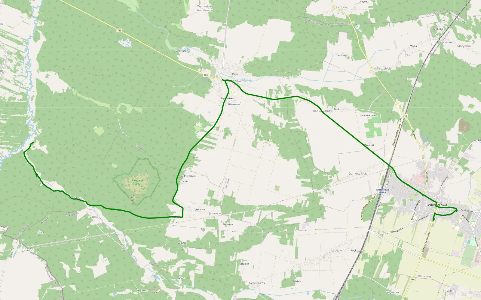 Mapa trasy Jezowice - 2.2 km trasy offroad, Powiat Włoszczowski