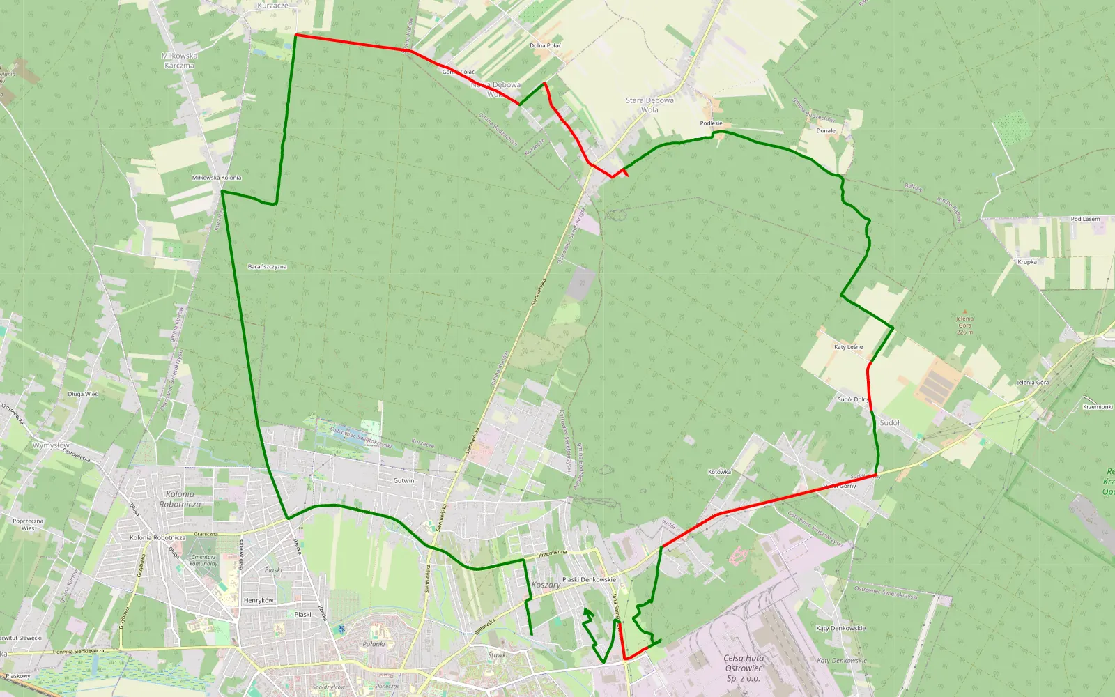 Mapa trasy Koszary 10.04.2022 - 18.8 km trasy offroad, Powiat Ostrowiecki