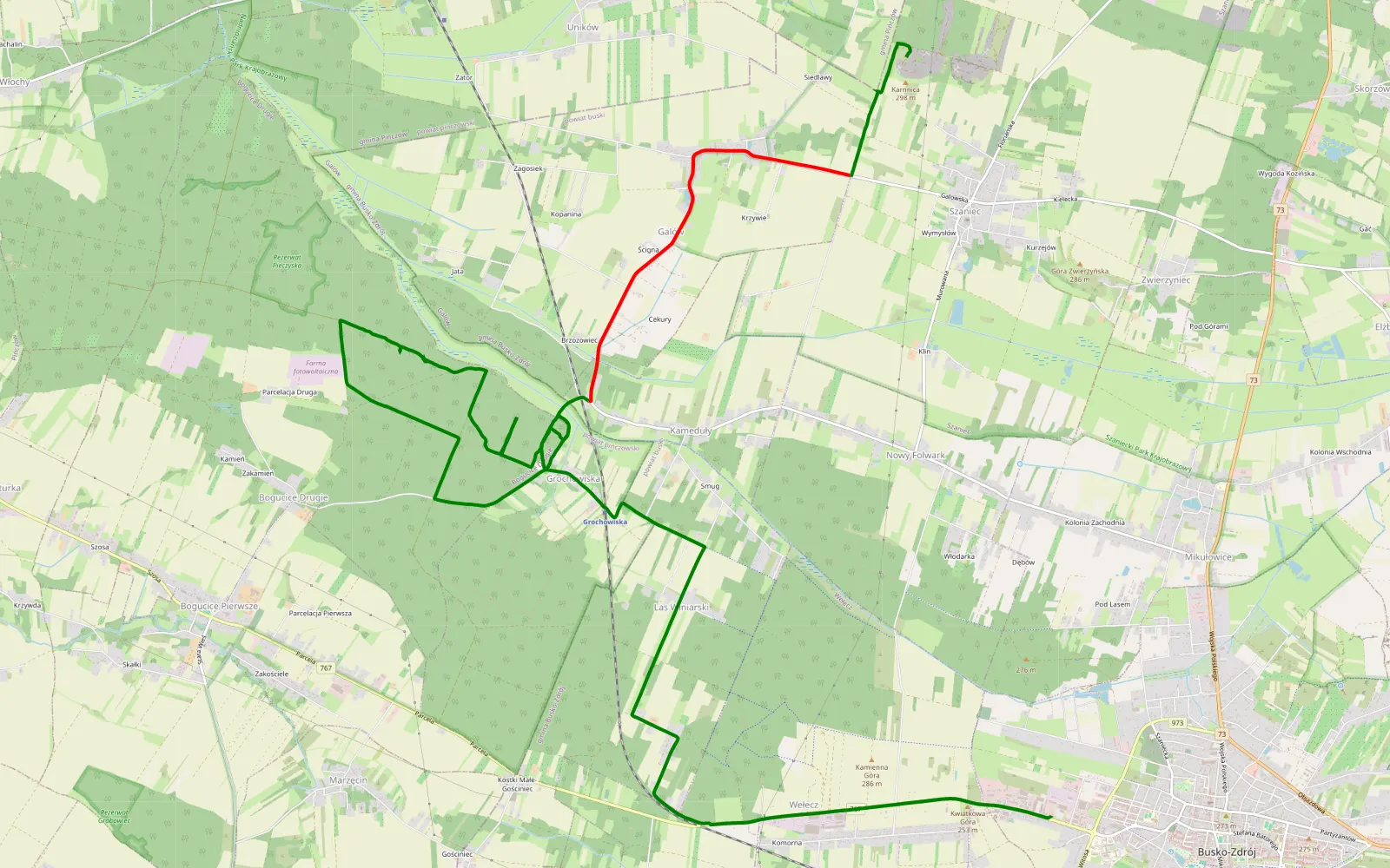 Map of Chrapków - Wełecz - 13.3 km offroad trail, Pińczów County