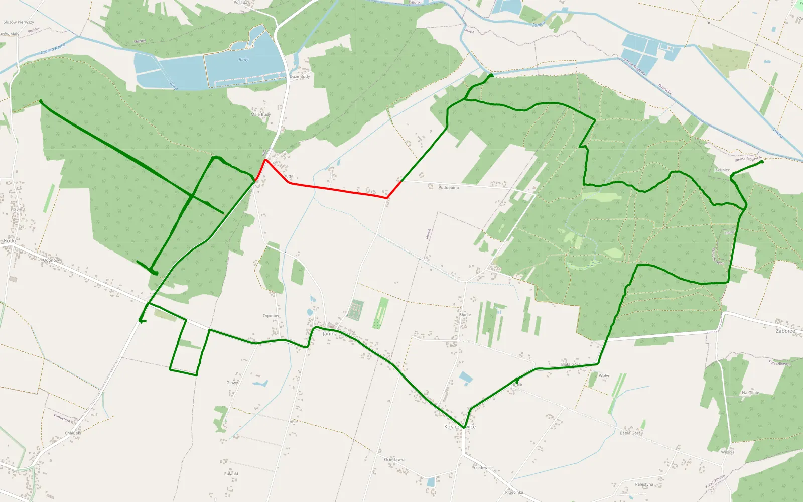 Map of Kołaczkowice - 16.8 km offroad trail, Busko County